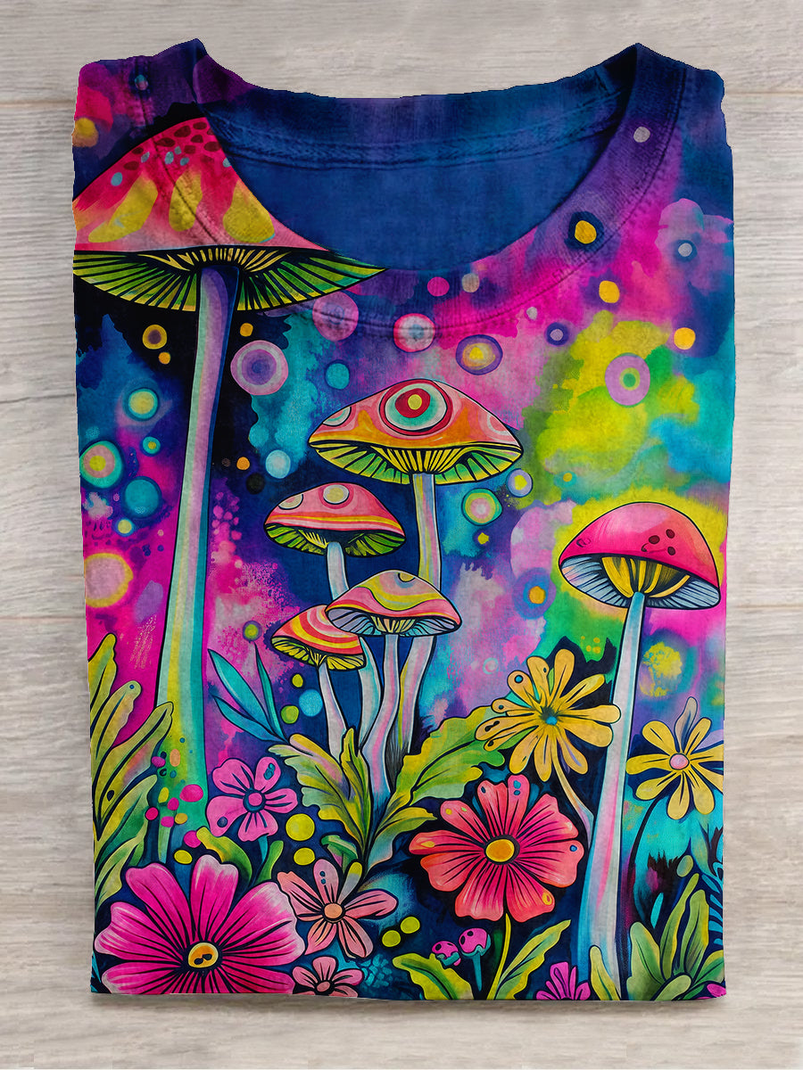 Mushroom Fantasy Art Print Unisex Round Neck Short Sleeve Casual T-shirt