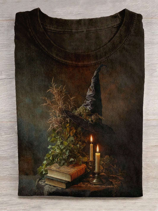 Magic Book Witch Art Print Unisex Round Neck Short Sleeve Casual T-Shirt