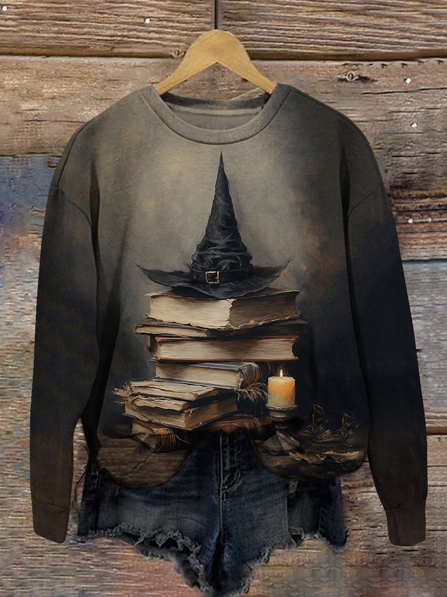 Magic Book Witch Art Print Unisex Crew Neck Long Sleeve Casual Sweatshirt