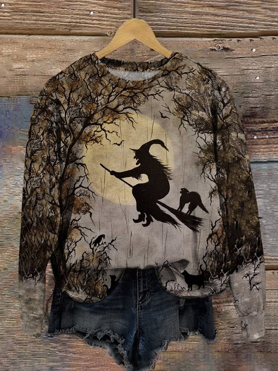 Witch Art Print Unisex Crew Neck Long Sleeve Casual Sweatshirt