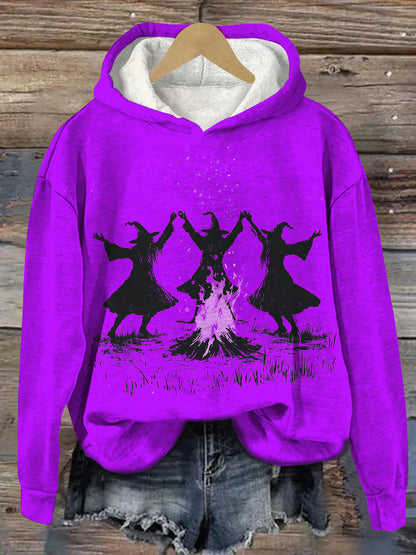 Witch Bonfire Ritual Dance Art Print Unisex Casual Hooded Sweatshirt