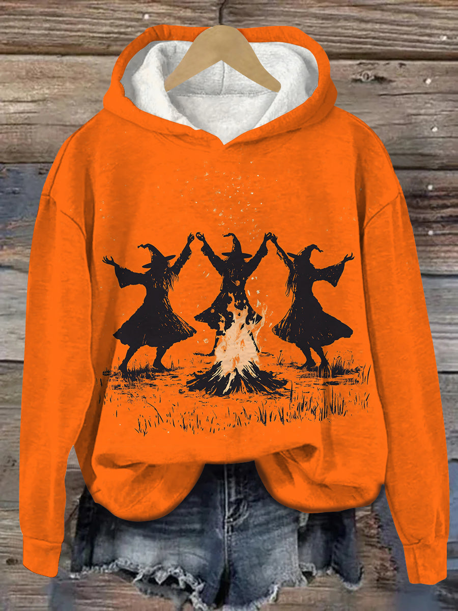 Witch Bonfire Ritual Dance Art Print Unisex Casual Hooded Sweatshirt