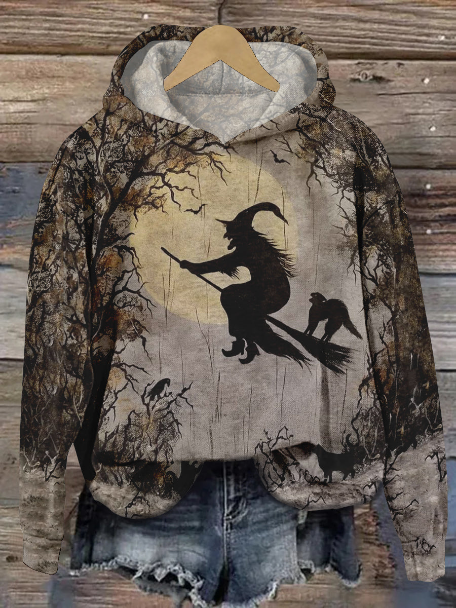 Witch Art Print Unisex Casual Hooded Sweatshirt