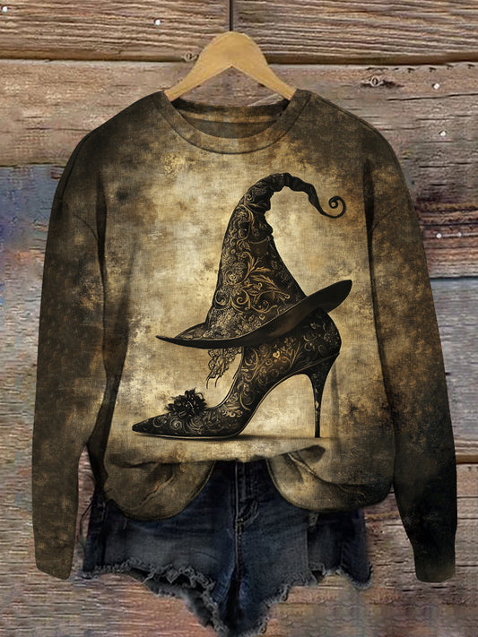 Witch Art Print Unisex Crew Neck Long Sleeve Casual Sweatshirt