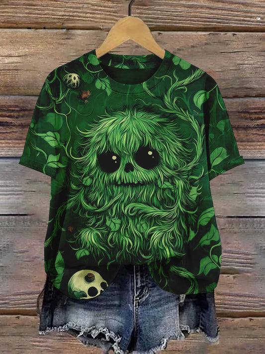 Forest Tree Monster Green Hat Art Print Unisex Round Neck Short Sleeve Casual T-shirt