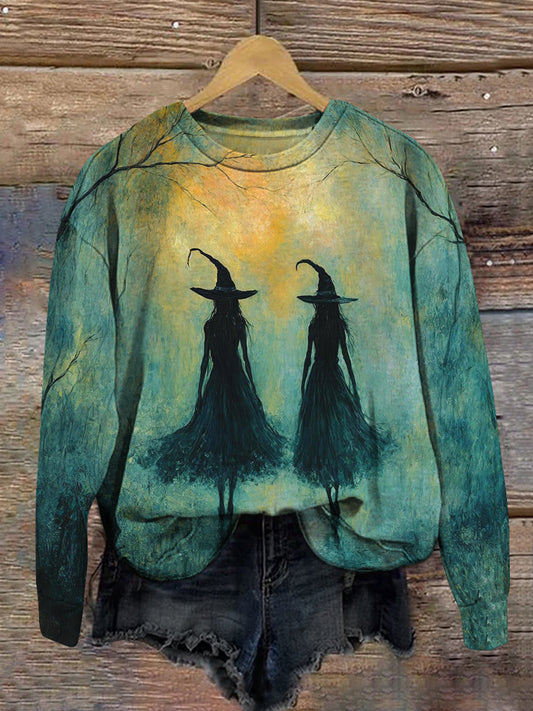 Witch Art Print Unisex Crew Neck Long Sleeve Casual Sweatshirt