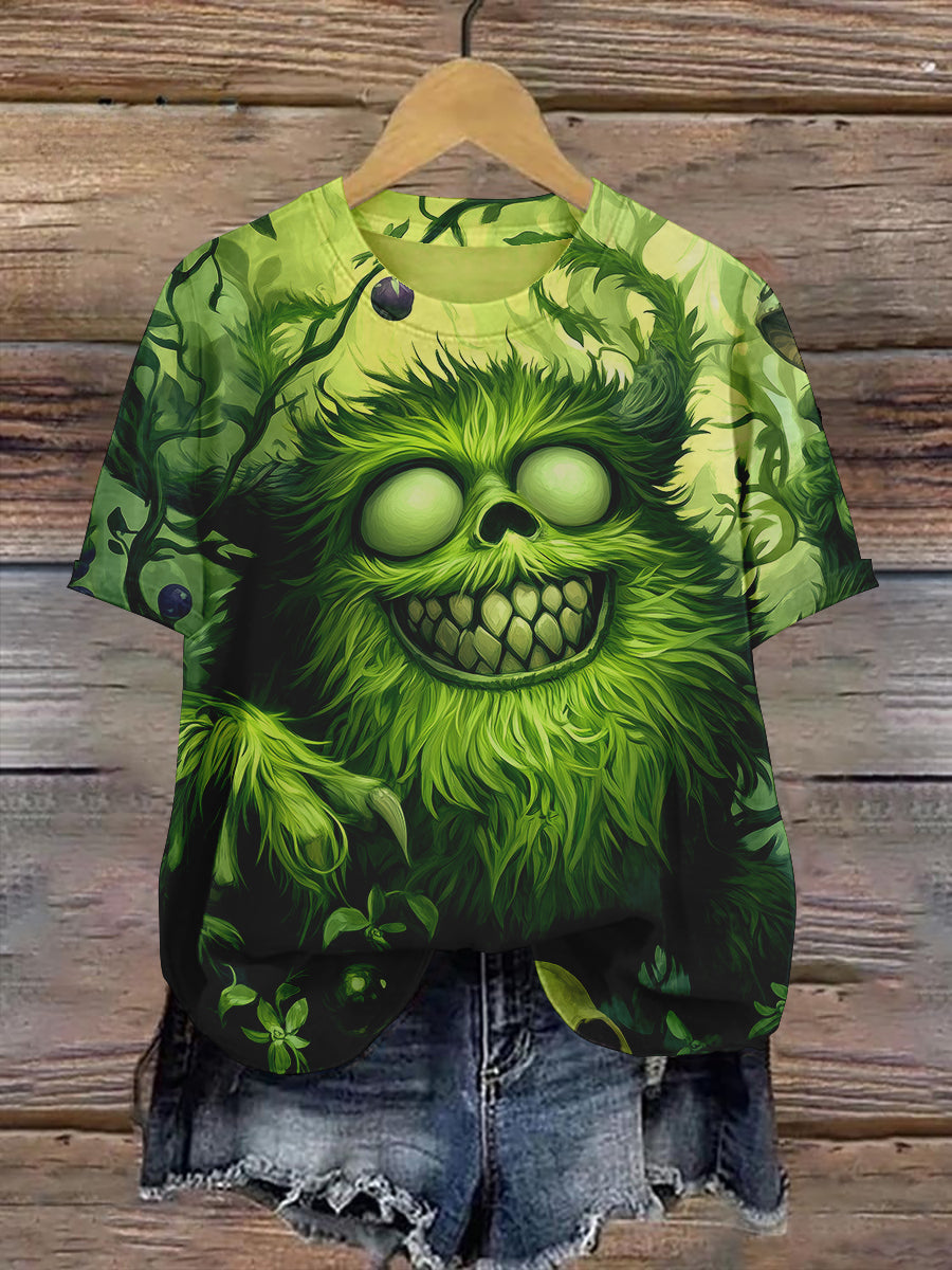 Forest Tree Monster Green Hat Art Print Unisex Round Neck Short Sleeve Casual T-shirt