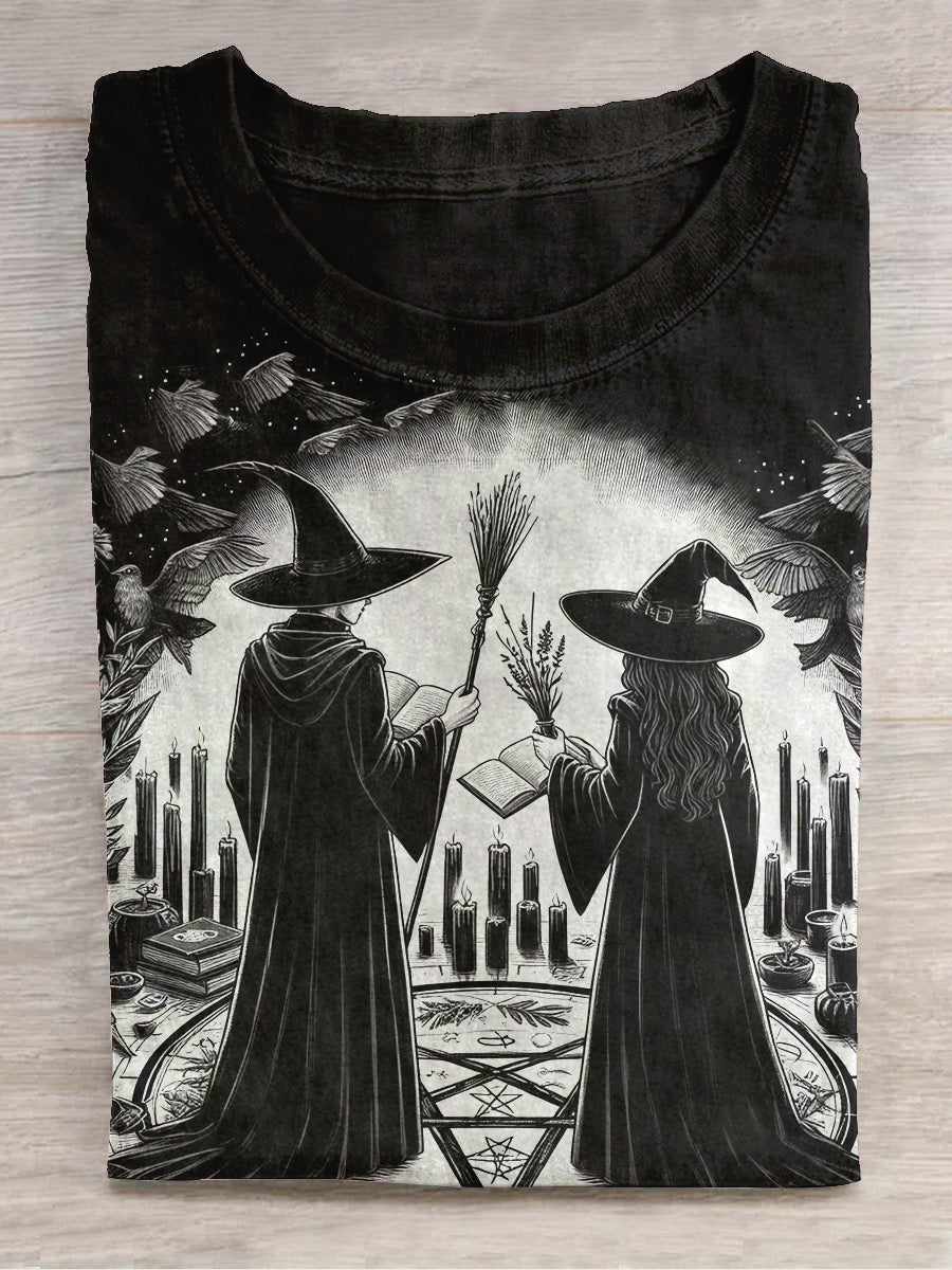 Wizard Magic Ritual Art Print Unisex Round Neck Short Sleeve Casual T-Shirt