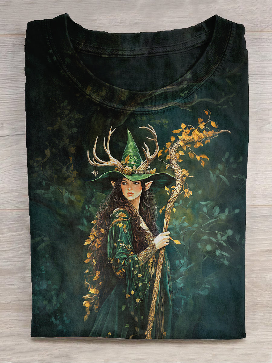 Forest Wizard Art Print Unisex Round Neck Short Sleeve Casual T-Shirt