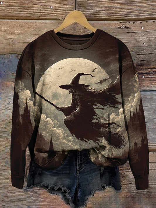 Witch Art Print Unisex Crew Neck Long Sleeve Casual Sweatshirt