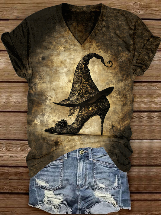 Witch Art Print Unisex V-Neck Short Sleeve Casual T-Shirt