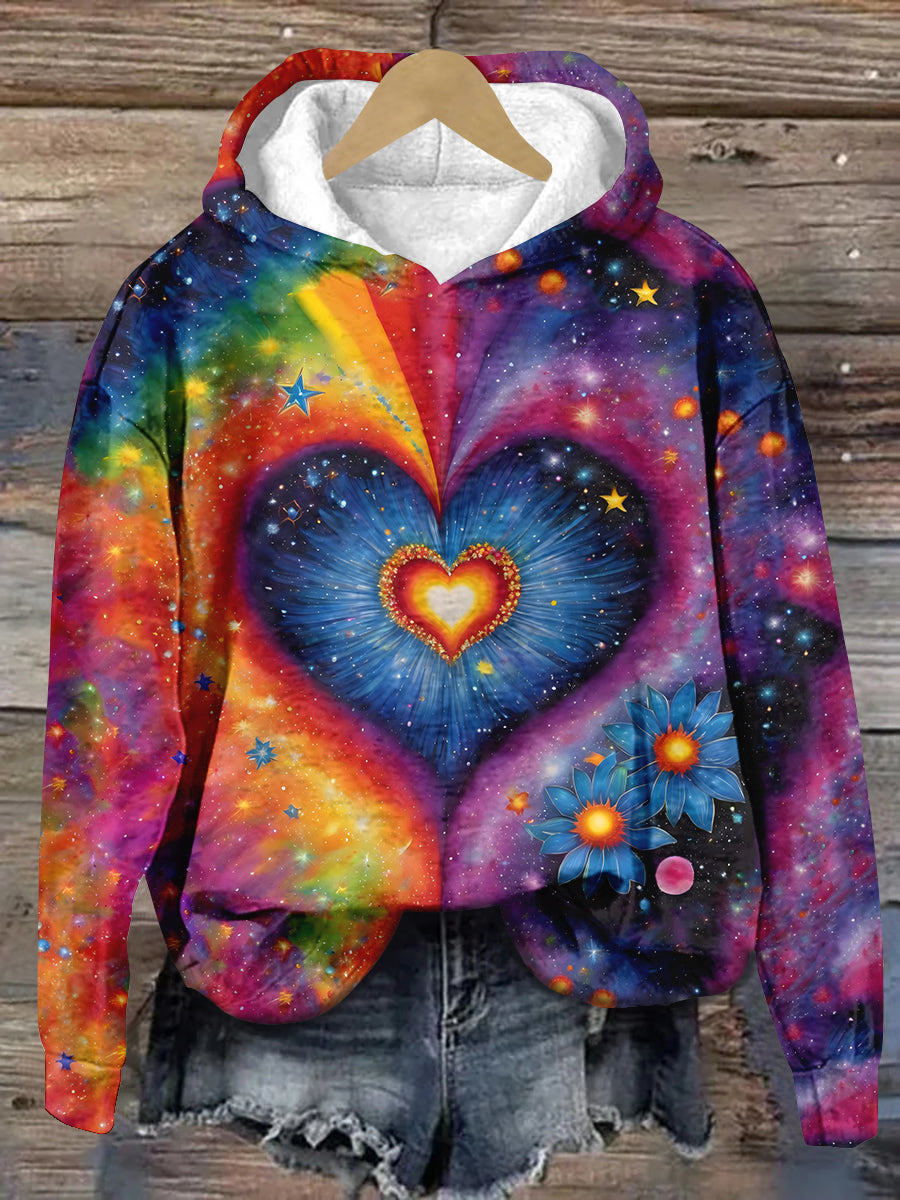 Heart Art Print Unisex Hooded Long Sleeve Casual Sweatshirt