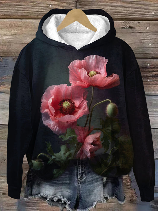 Poppy Flower Art Print Unisex Hooded Long Sleeve Casual Sweatshirt