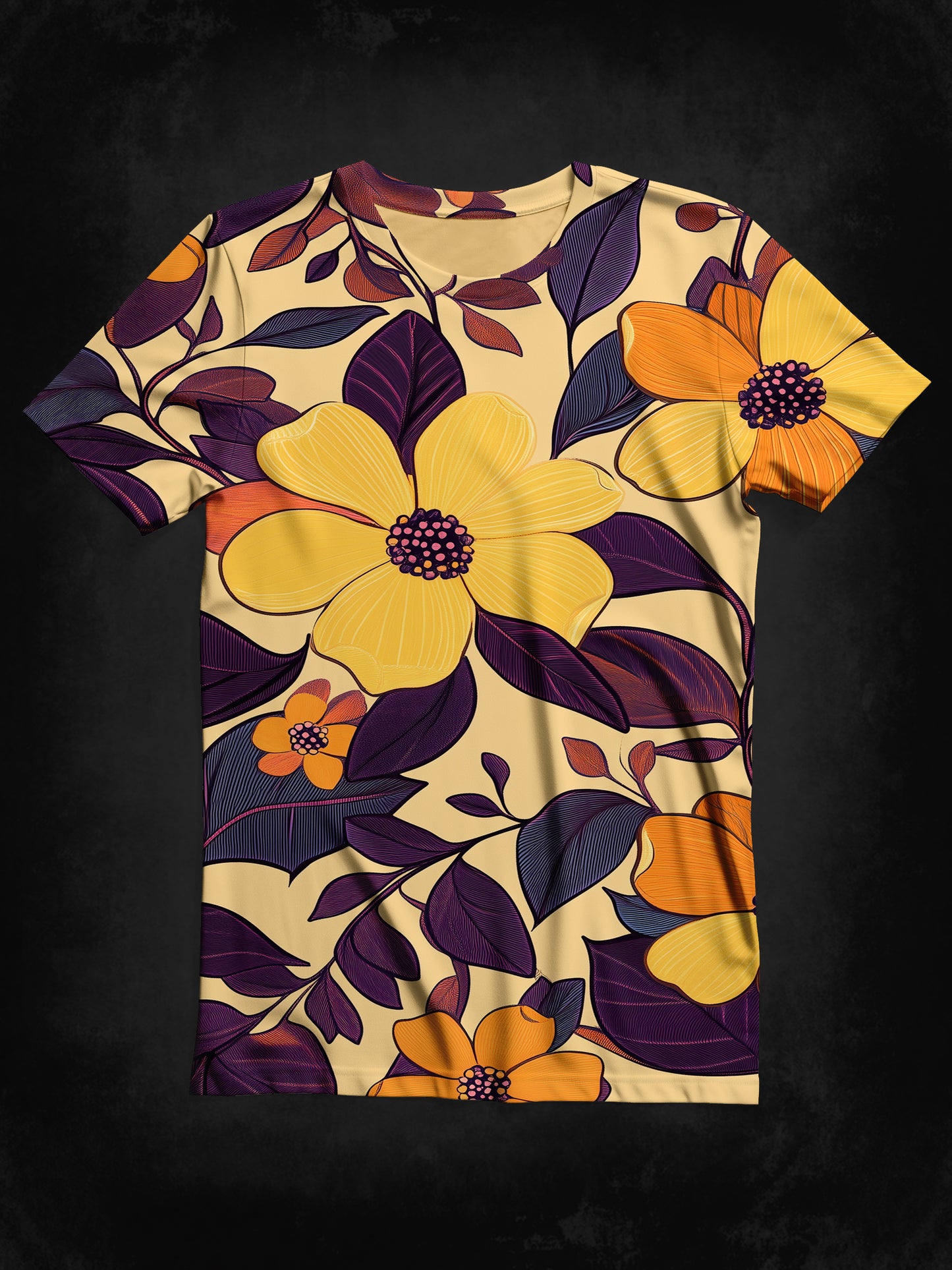 Vintage Floral Art Print Unisex Round Neck Short Sleeve Casual T-Shirt