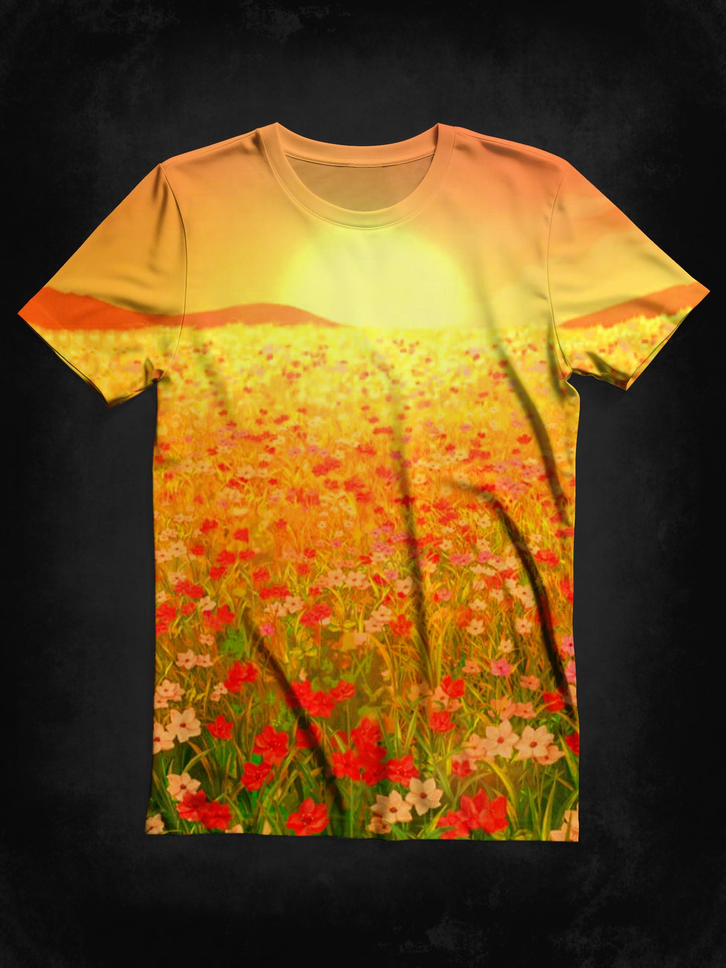 Floral Landscape Art Print Unisex Crew Neck Short Sleeve Casual T-Shirt