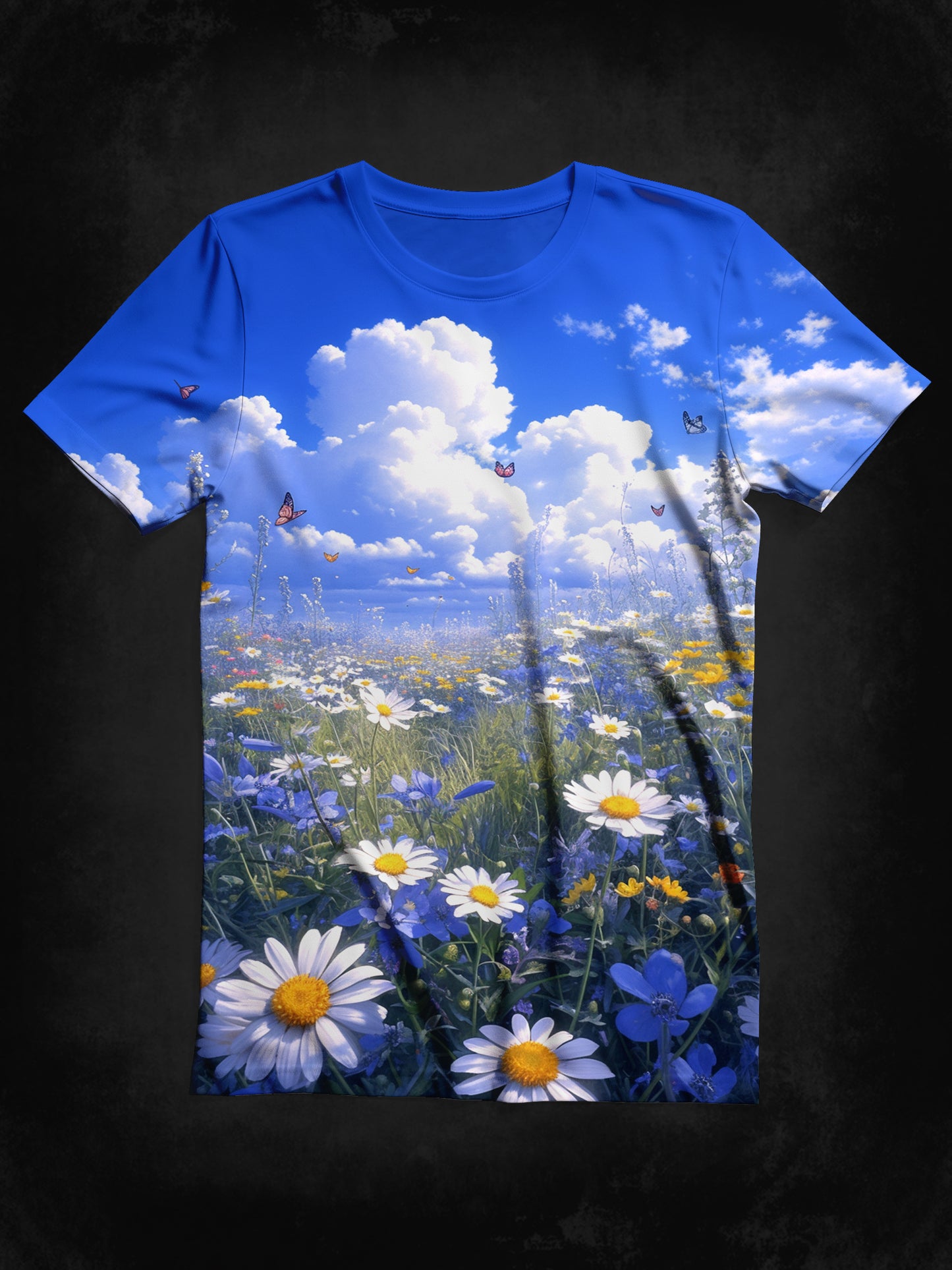 Floral Landscape Art Print Unisex Crew Neck Short Sleeve Casual T-Shirt