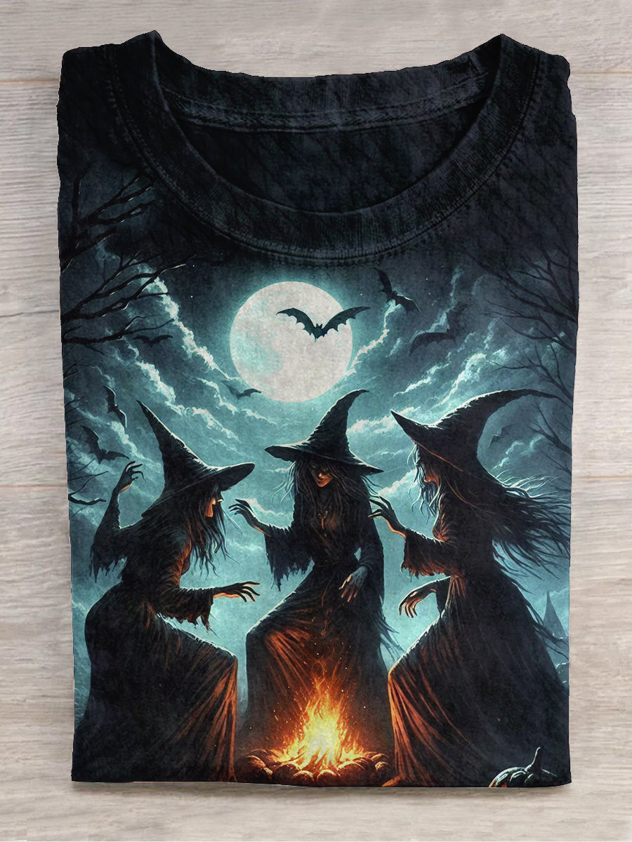 Witch Bonfire Dance Ceremony Art Print Unisex Round Neck Short Sleeve Casual T-Shirt