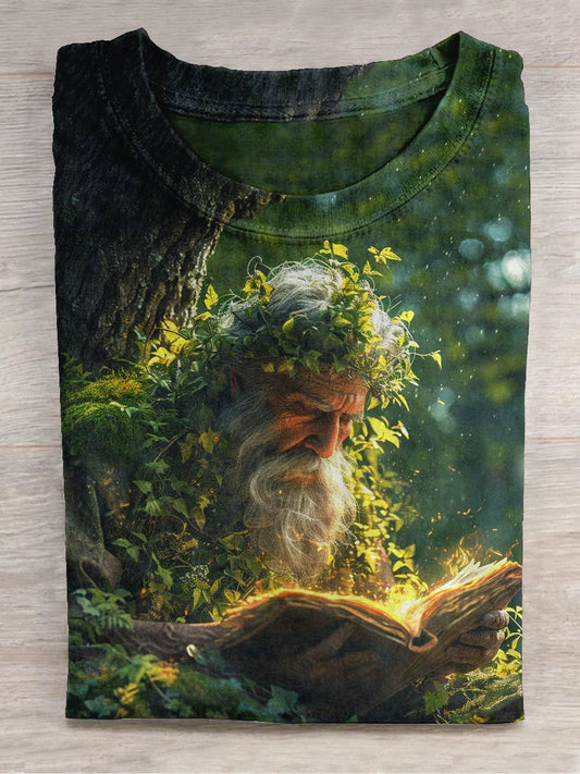 Forest Wizard Art Print Unisex Round Neck Short Sleeve Casual T-Shirt