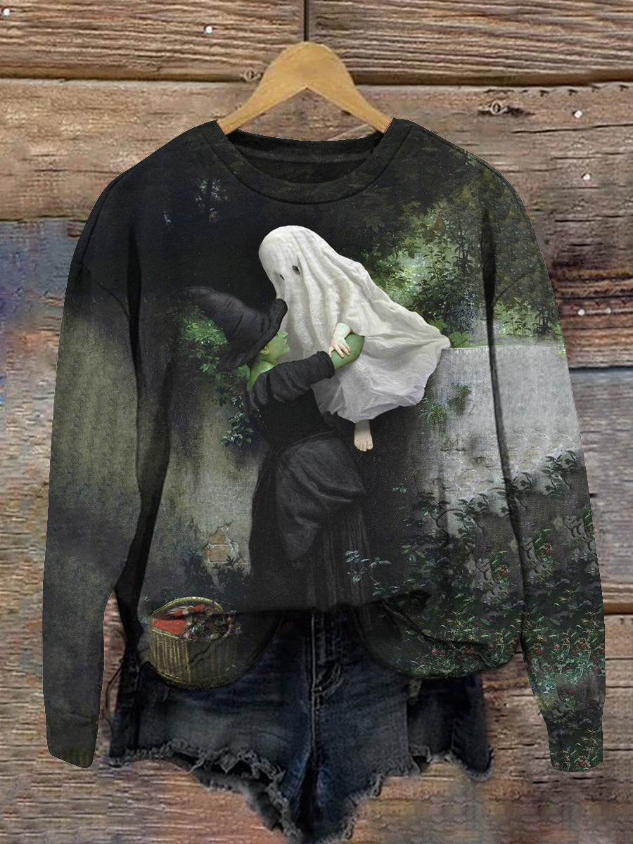 Witch Art Print Unisex Crew Neck Long Sleeve Casual Sweatshirt