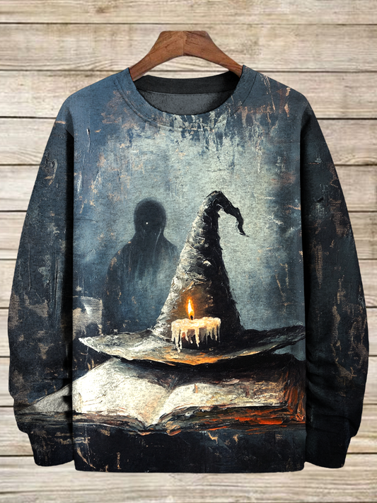 Wizard Witch Magic Hat Art Shirt Printed Round Neck Long Sleeve Casual Sweatshirt