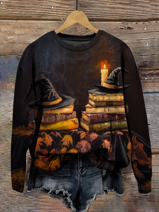 Wizard Witch Magic Hat Art Shirt Printed Round Neck Long Sleeve Casual Sweatshirt