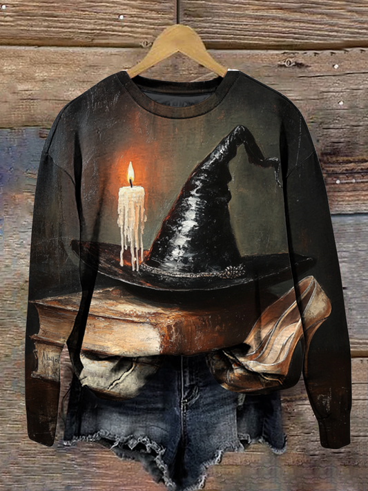 Wizard Witch Magic Hat Art Shirt Printed Round Neck Long Sleeve Casual Sweatshirt