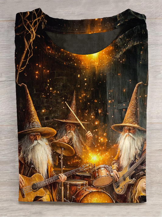 Wizard Witch Magic Hat Art Shirt Printed Round Neck Short Sleeve Casual T-Shirt