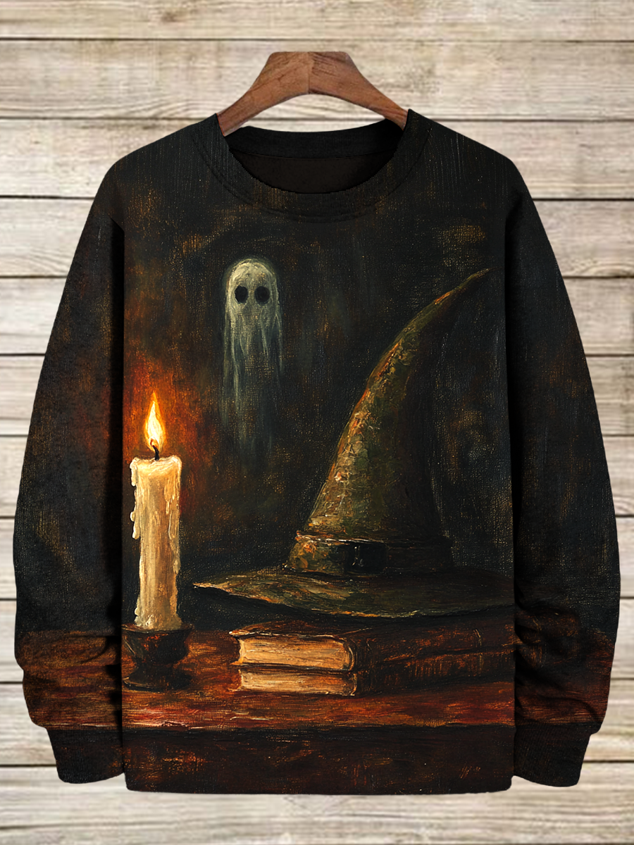 Wizard Witch Magic Hat Art Shirt Printed Round Neck Long Sleeve Casual Sweatshirt