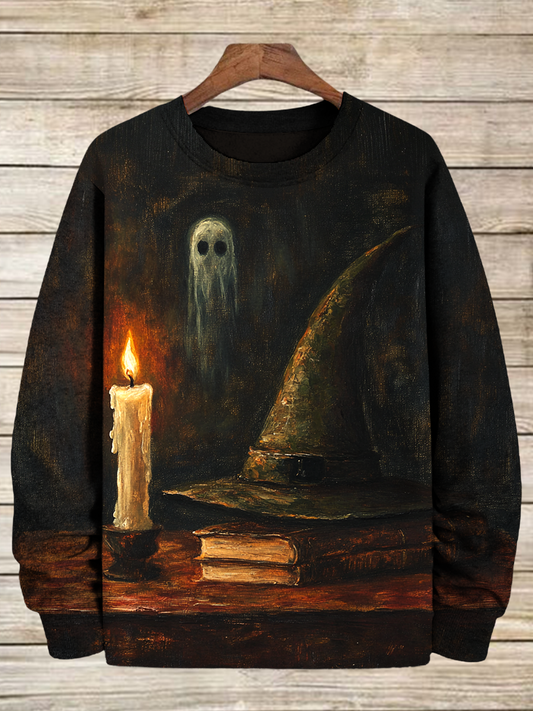 Wizard Witch Magic Hat Art Shirt Printed Round Neck Long Sleeve Casual Sweatshirt