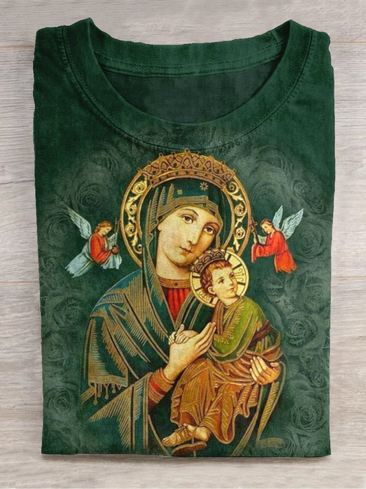 Religious Art Shirt Printed Round Neck Short-Sleeved Casual T-Shirt