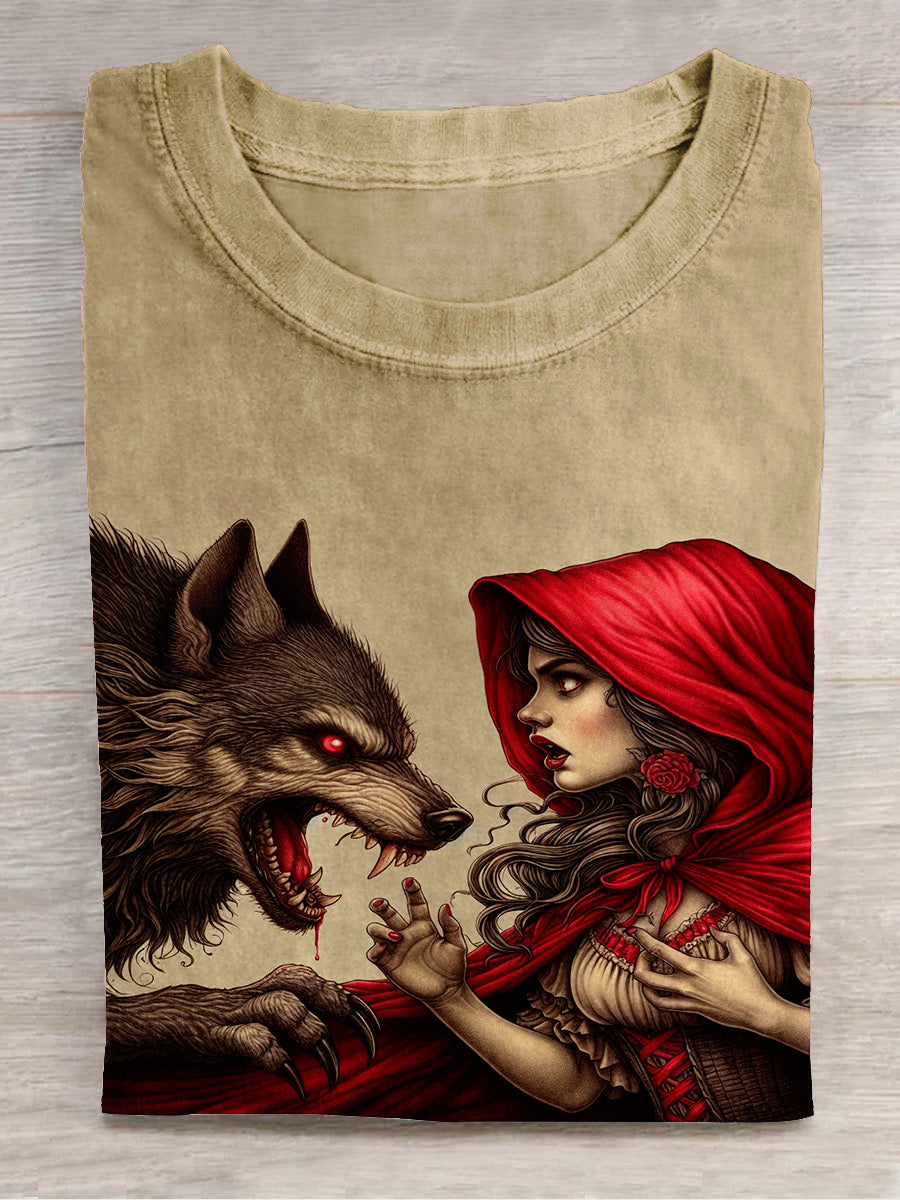 Little Red Riding Hood and Wolf Series Art Print Unisex Round Neck Short Sleeve Casual T-Shirt