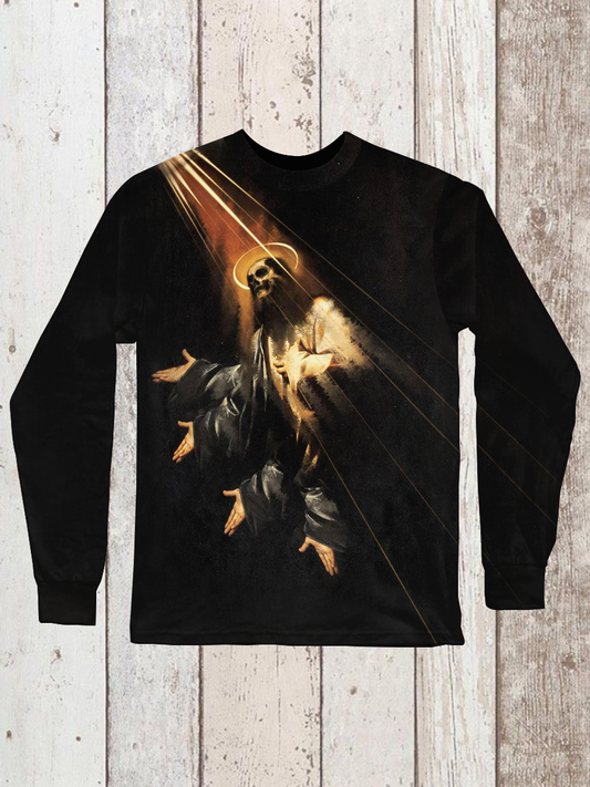 Religious Art Shirt Printed Round Neck Long Sleeve Casual T-Shirt