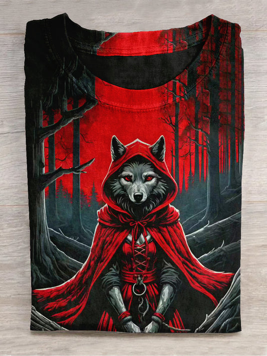 Little Red Riding Hood Art Print Unisex Round Neck Short Sleeve Casual T-shirt