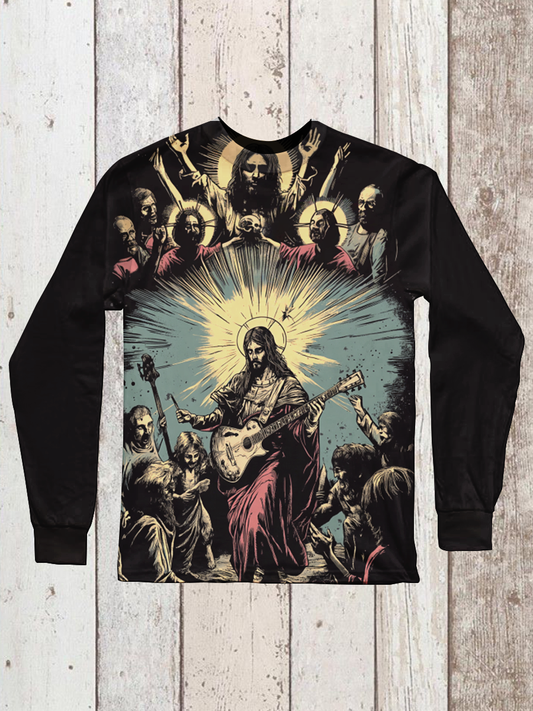 Religious Art Shirt Printed Round Neck Long Sleeve Casual T-Shirt