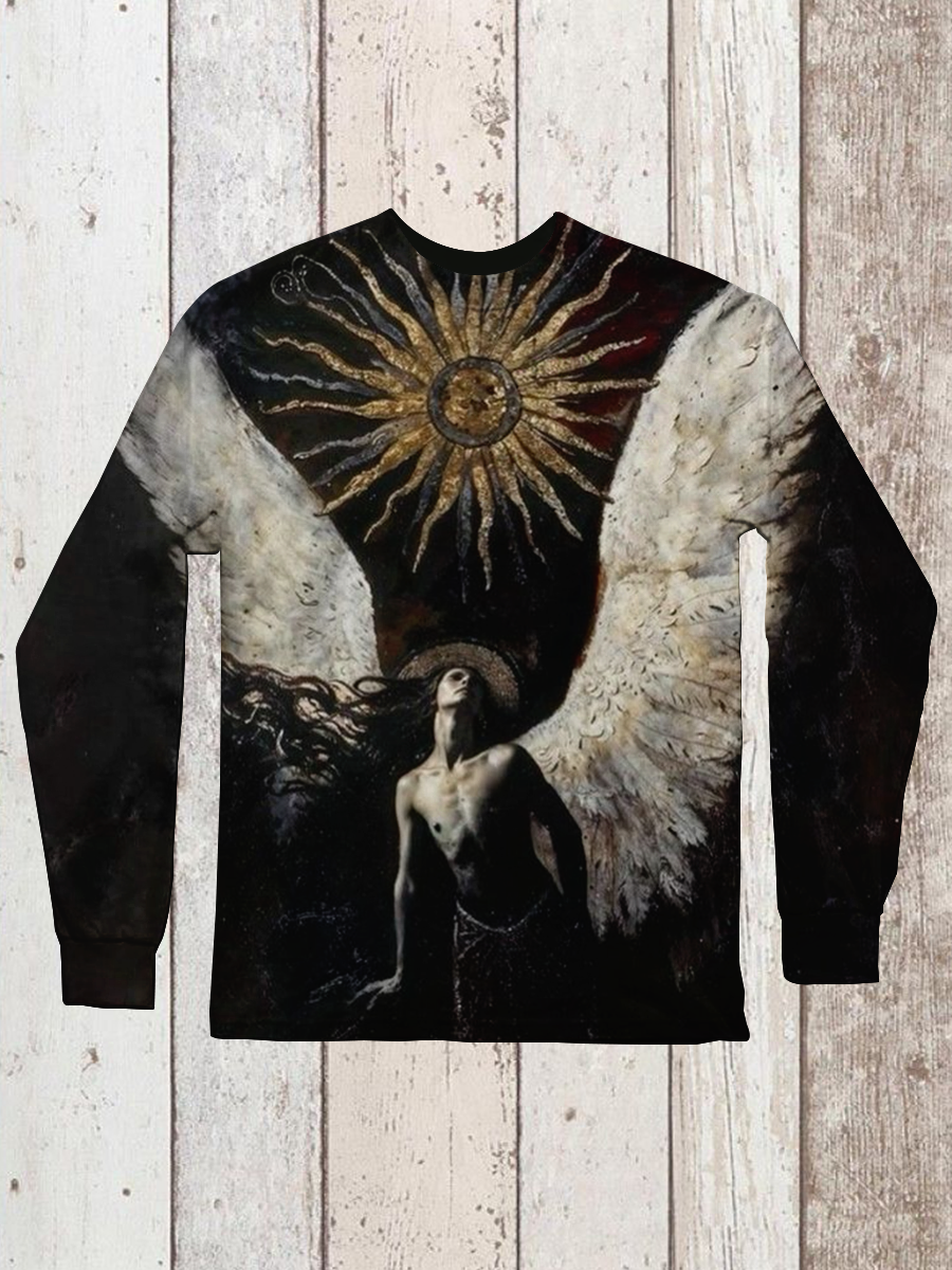 Religious Art Shirt Printed Round Neck Long Sleeve Casual T-Shirt