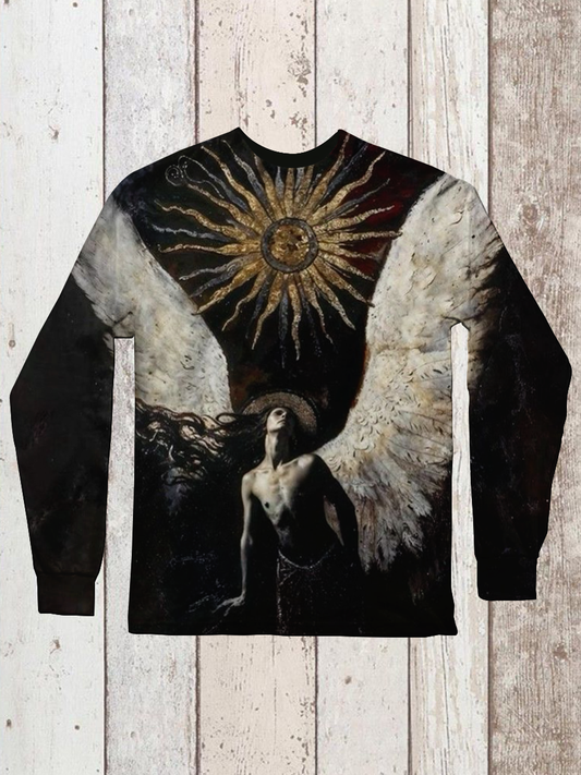 Religious Art Shirt Printed Round Neck Long Sleeve Casual T-Shirt