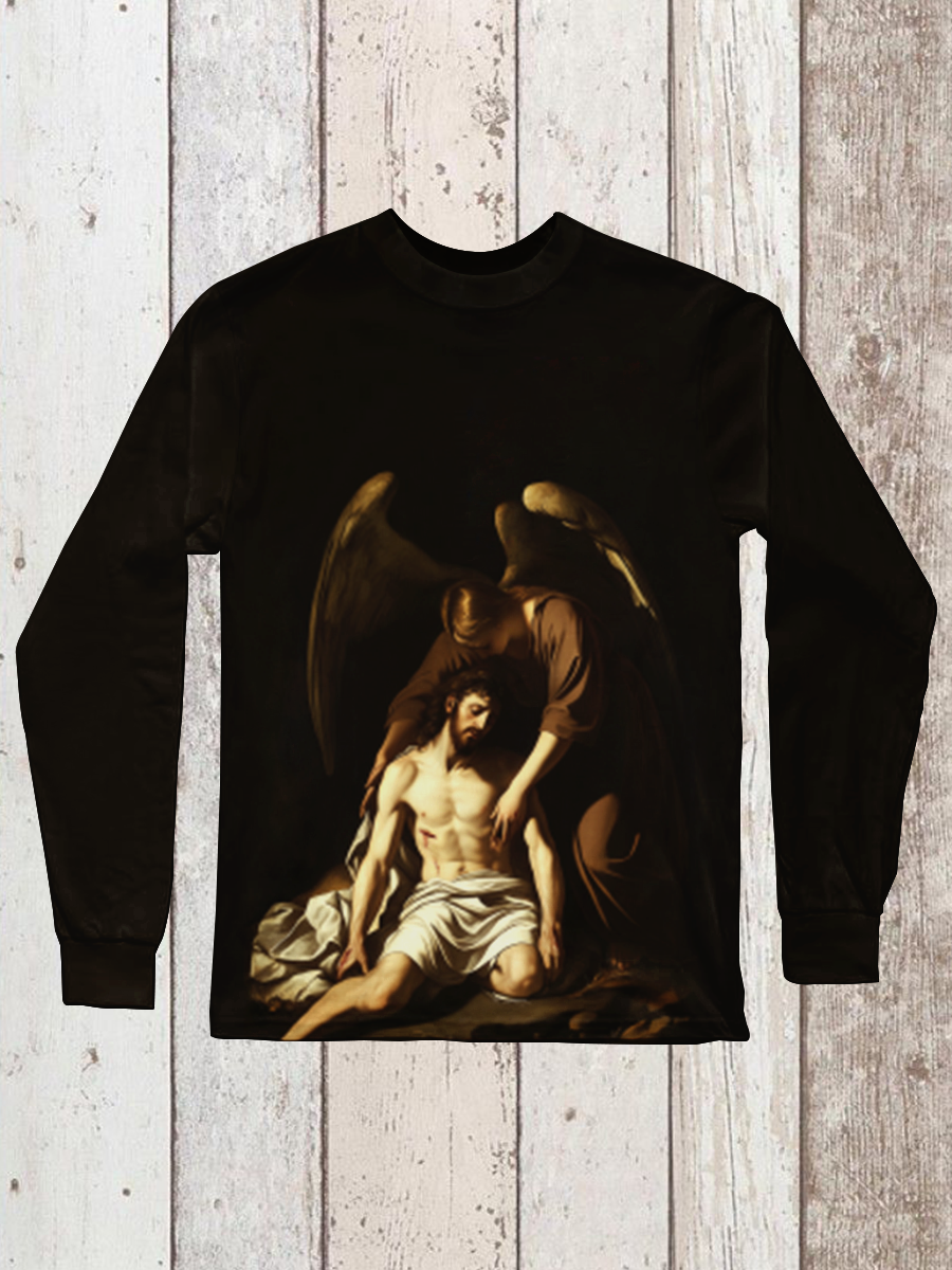 Religious Art Shirt Printed Round Neck Long Sleeve Casual T-Shirt