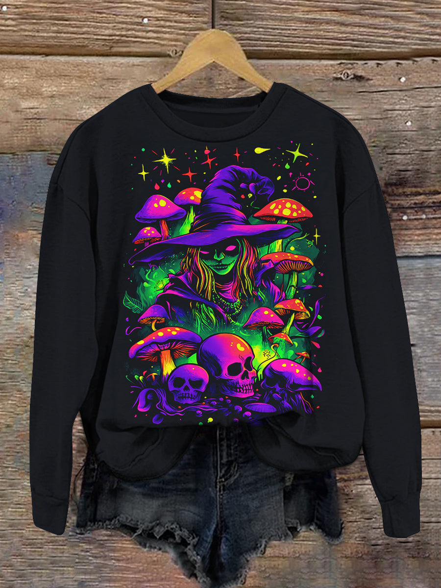 Magic Witch Poison Mushroom Art Print Unisex Crew Neck Long Sleeve Casual Sweatshirt