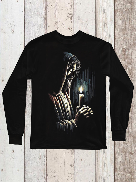 Religious Art Shirt Printed Round Neck Long Sleeve Casual T-Shirt