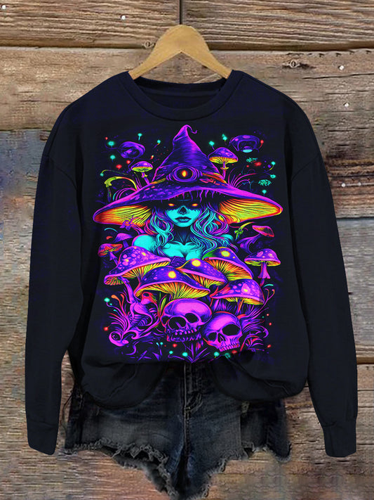 Magic Witch Poison Mushroom Art Print Unisex Crew Neck Long Sleeve Casual Sweatshirt