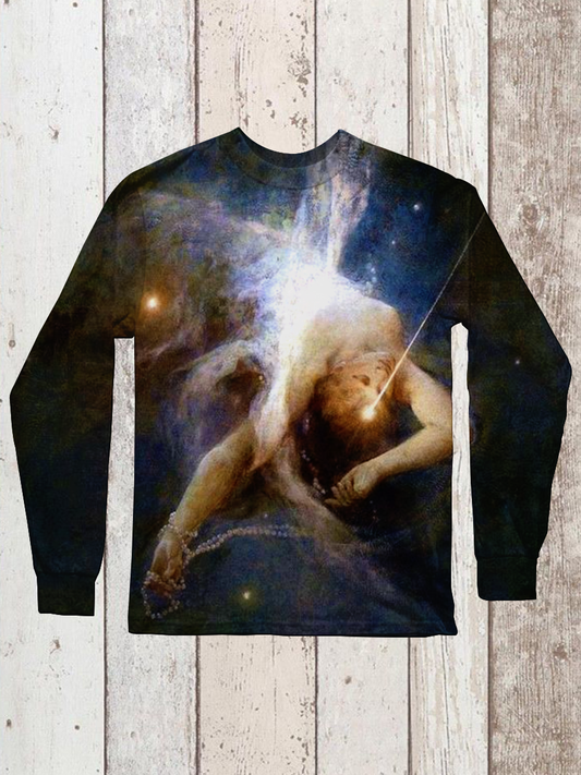 Religious Art Shirt Printed Round Neck Long Sleeve Casual T-Shirt