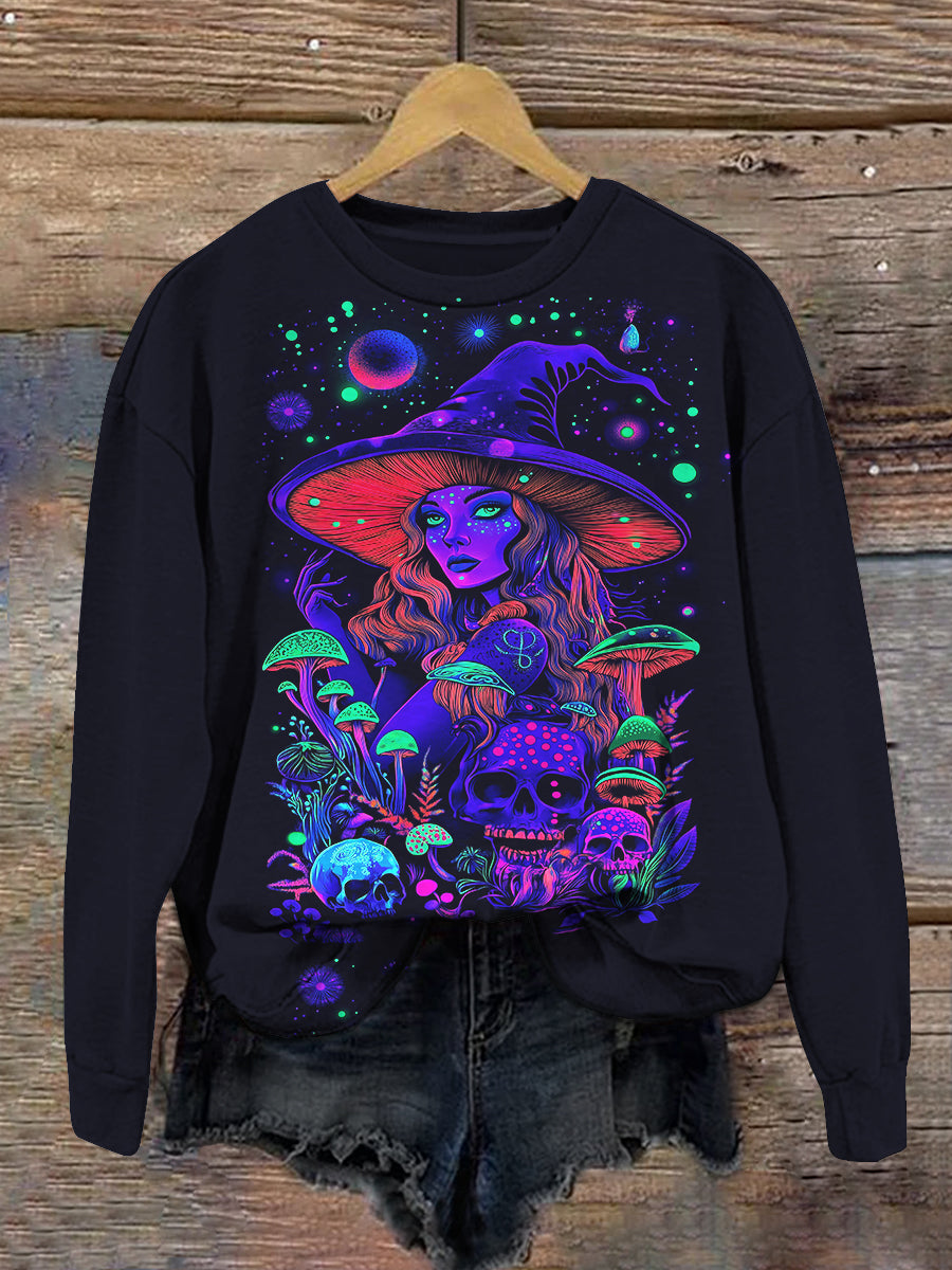 Magic Witch Poison Mushroom Art Print Unisex Crew Neck Long Sleeve Casual Sweatshirt