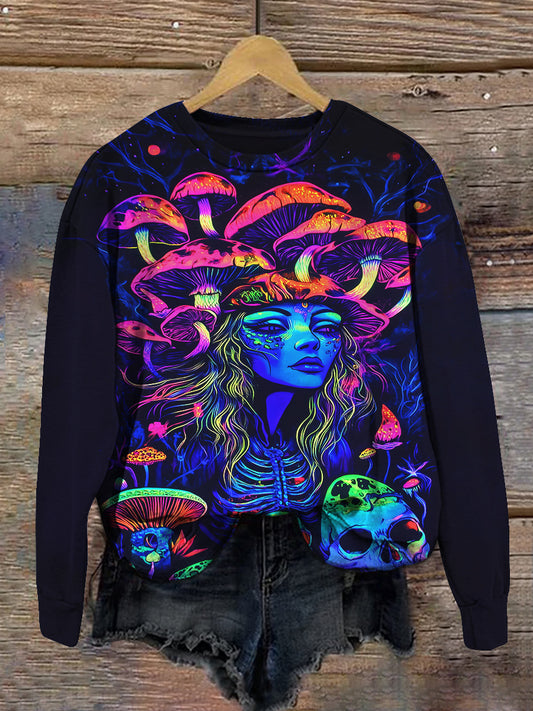 Magic Witch Poison Mushroom Art Print Unisex Crew Neck Long Sleeve Casual Sweatshirt