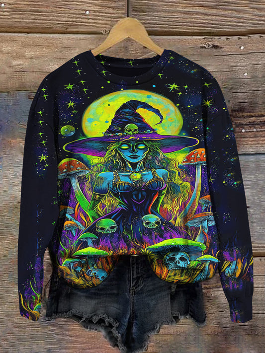 Magic Witch Poison Mushroom Art Print Unisex Crew Neck Long Sleeve Casual Sweatshirt