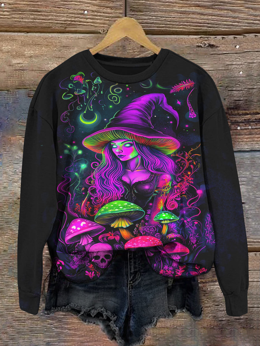 Magic Witch Poison Mushroom Art Print Unisex Crew Neck Long Sleeve Casual Sweatshirt