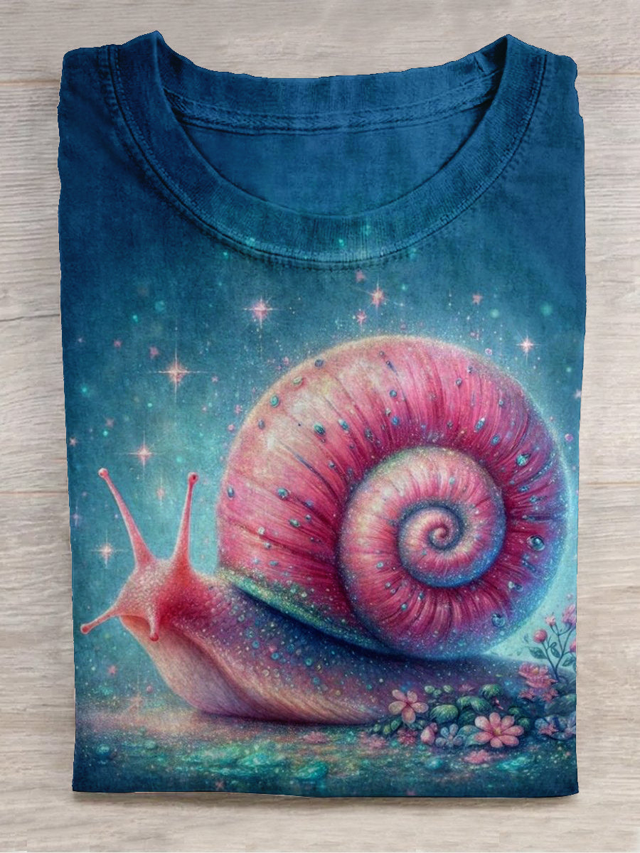 Snail Art Print Unisex Round Neck Short Sleeve Casual T-Shirt