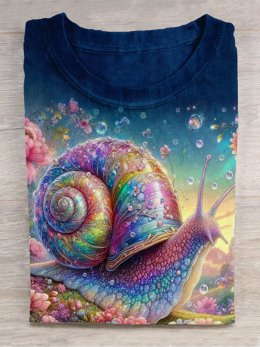 Snail Art Print Unisex Round Neck Short Sleeve Casual T-Shirt