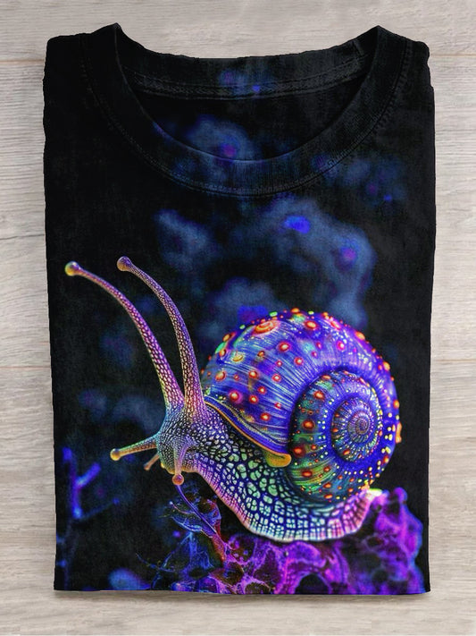 Snail Art Print Unisex Round Neck Short Sleeve Casual T-Shirt