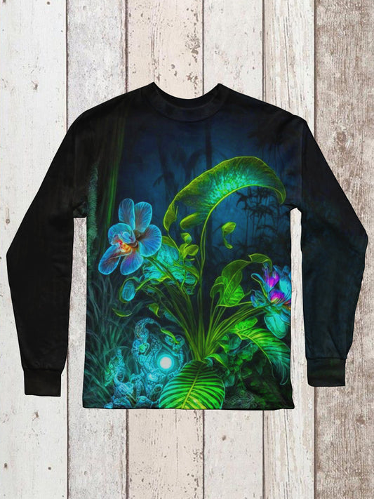 Botanical Art Print Unisex Crew Neck Long Sleeve Casual T-Shirt