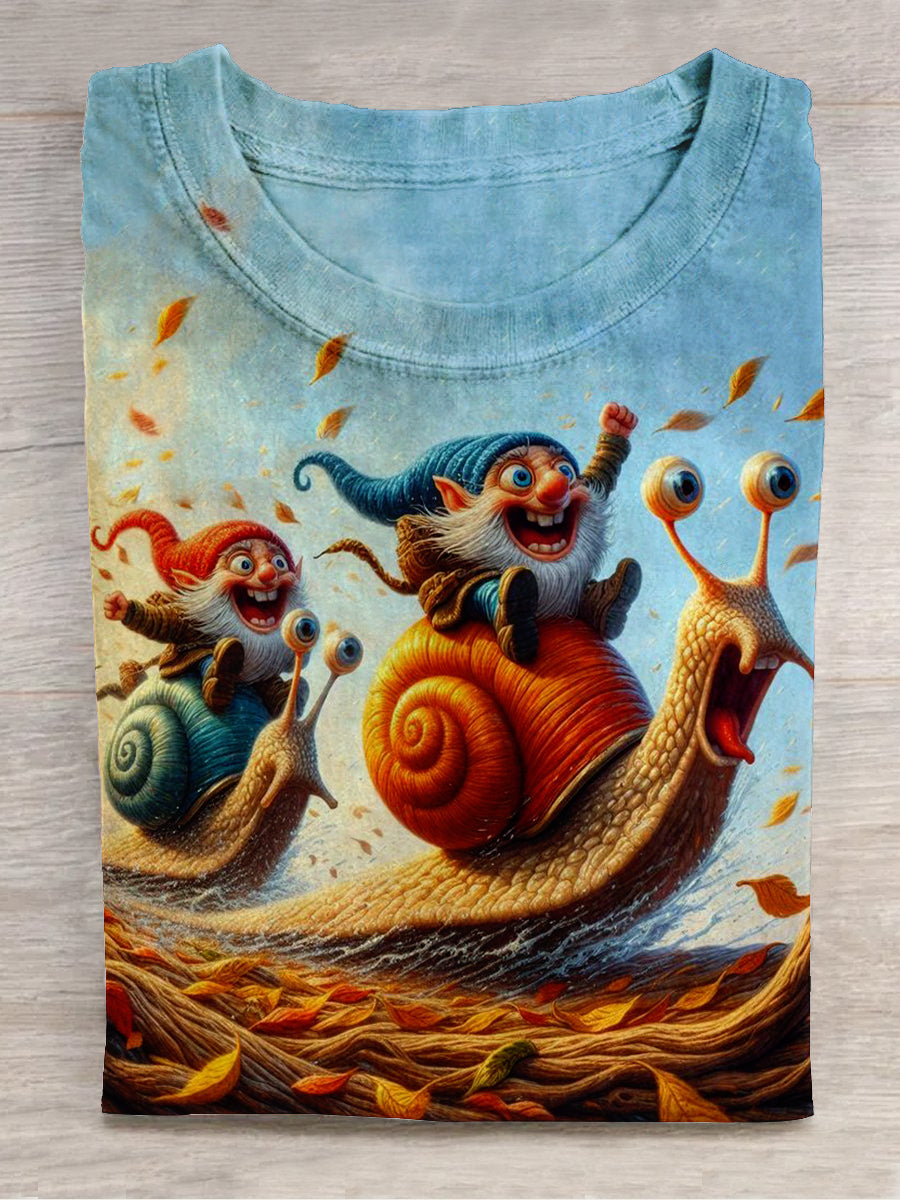 Snail Race Art Print Unisex Round Neck Short Sleeve Casual T-Shirt